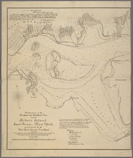Modification in the pierhead and bulkhead line around Riker's Island, East River, New York, as recommended by the New York Harbor Line Board