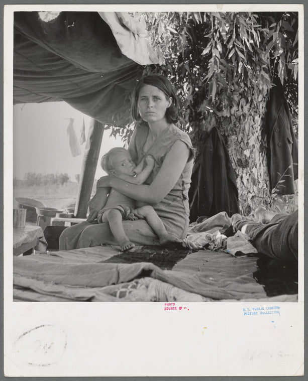 Drought refugees from Oklahoma camping by the roadside. They hope to work in the cotton fields ...
