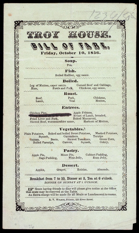 DAILY MENU [held by] TROY HOUSE [at] "[TROY, NY]" (HOTEL)