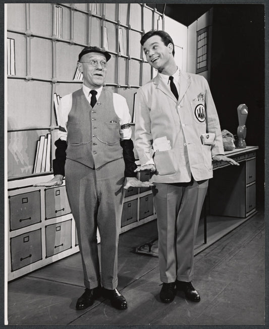 Darryl Hickman [right] and unidentified in the stage production How to Succeed in Business Without Really Trying