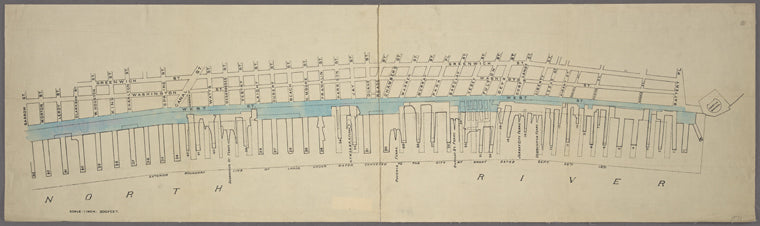 Map of West Street from Battery Park to Barrow Street, Manhattan, New York.