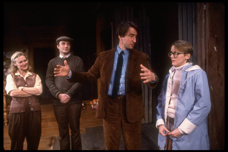 Actors (L-R) Glenn Close, Simon Jones, Sam Waterston & Mary Beth Hurt in a scene fr. the Broadway play "Benefactors." (New York)