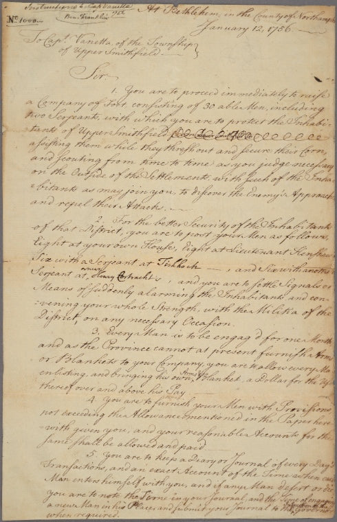 Letter to Captain Vanetta, Upper Smithfield