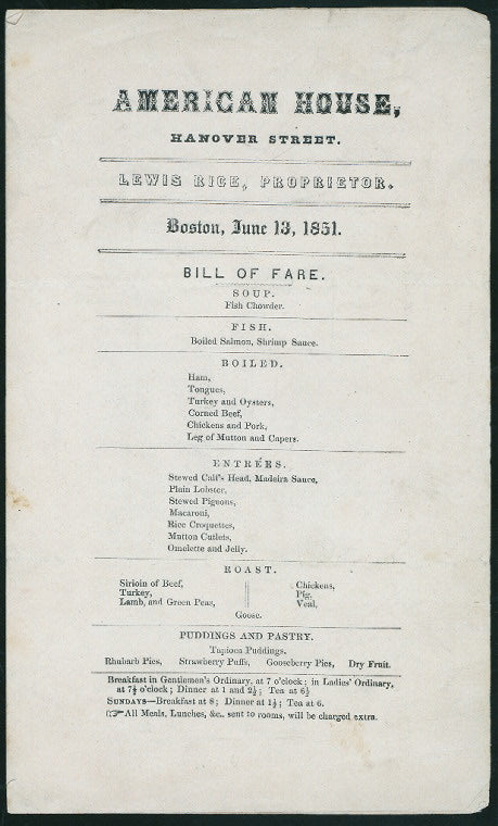 DAILY MENU [held by] AMERICAN HOUSE[at] "BOSTON, MA" ([HOTEL])