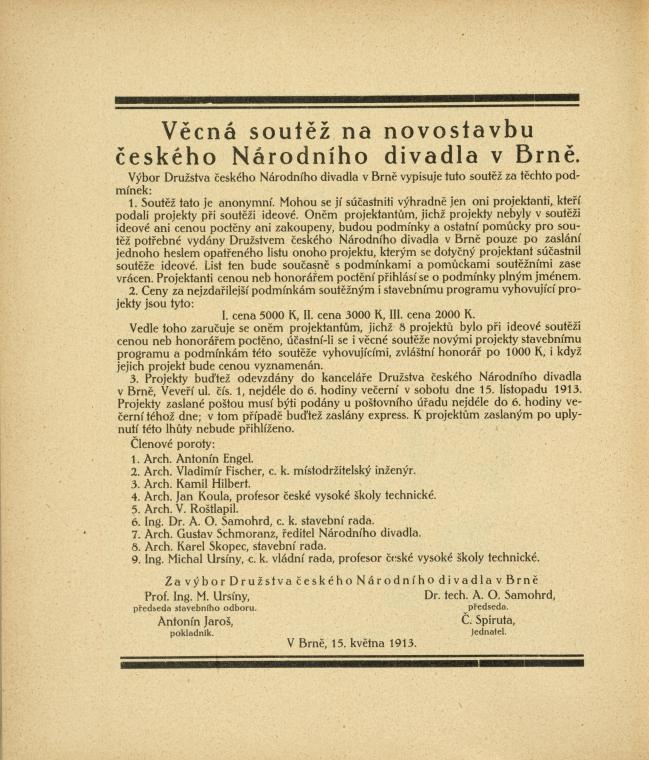 Věcná soutěž na novostavbu českého Národního divadla v Brně.