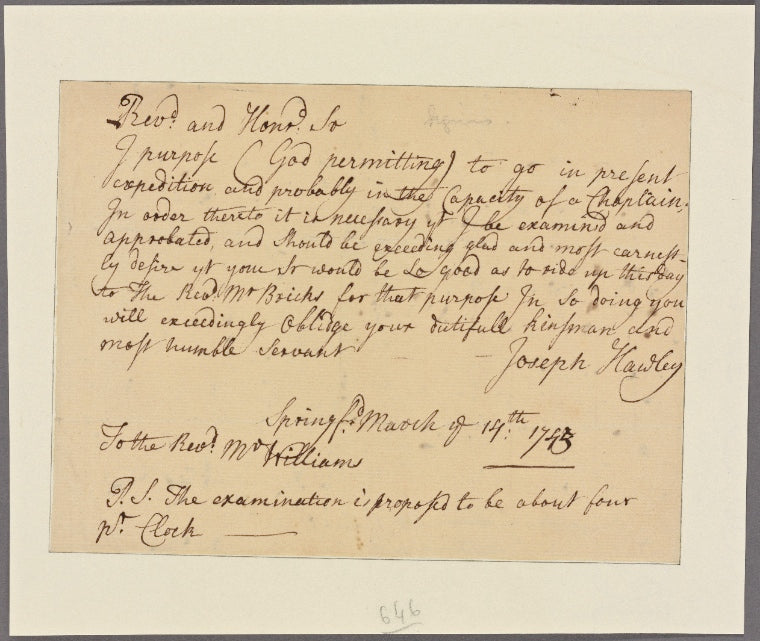 Letter to Rev. [Stephen] Williams [Long Meadow]