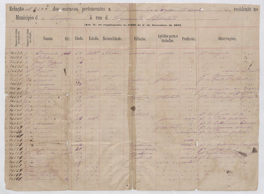 Brazilian slave register