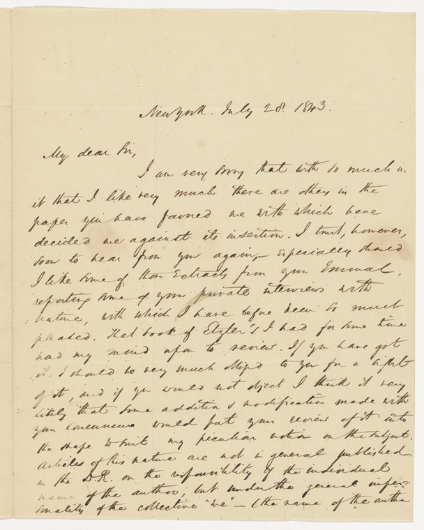 O'Sullivan, J. L., ALS to HDT. Jul. 28, 1843.
