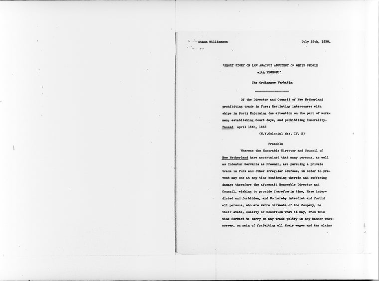 “Short Story of Law Against Adultery of White People with Negroes”