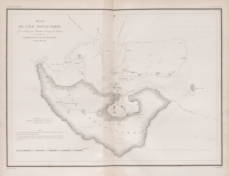 Plan, de l' île Tonga-Tobou, levé et drefsé M. E. Pâris, Enseigne de vaifsean, expédition de la Corvette de S. M. l' Astrobe, Avril et Mai 1827