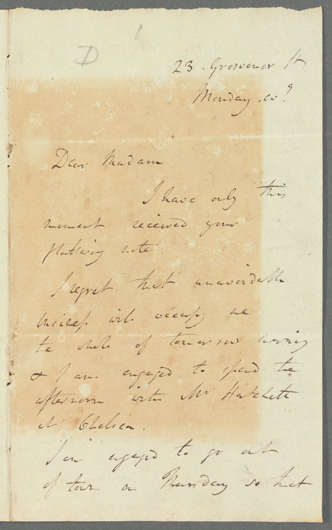 Sir Humphry Davy to Jane Porter, autograph letter signed