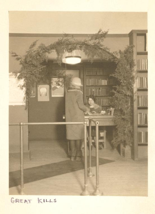 Great Kills, Librarian and patron at desk