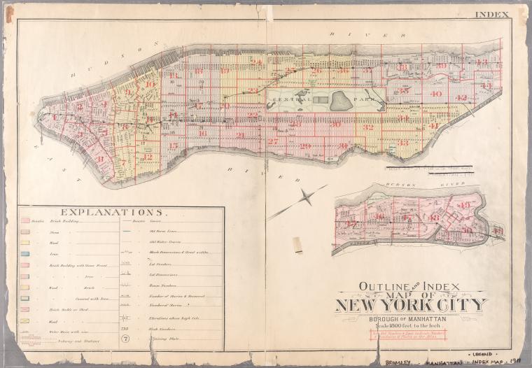 Index: Borough of Manhattan. Scale 1800 feet to the Inch. LEGEND, [Battery Park - 158th Street].