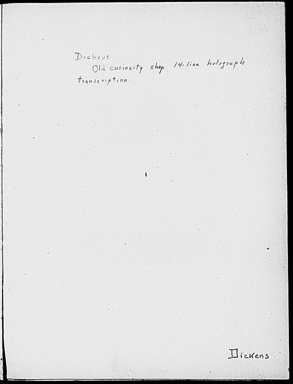 Old curiosity shop, 14-line holograph transcription by Dickens of passage on the death of Little Nell