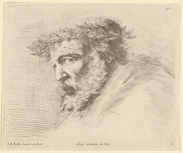 Tête de vieillard avec barbe, tourné de profil à gauche...