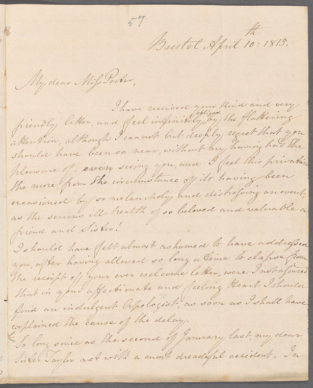 Eliza Cooper Vanderhorst to Jane Porter, autograph letter signed