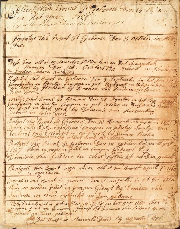 Van Brunt family register. Holograph.