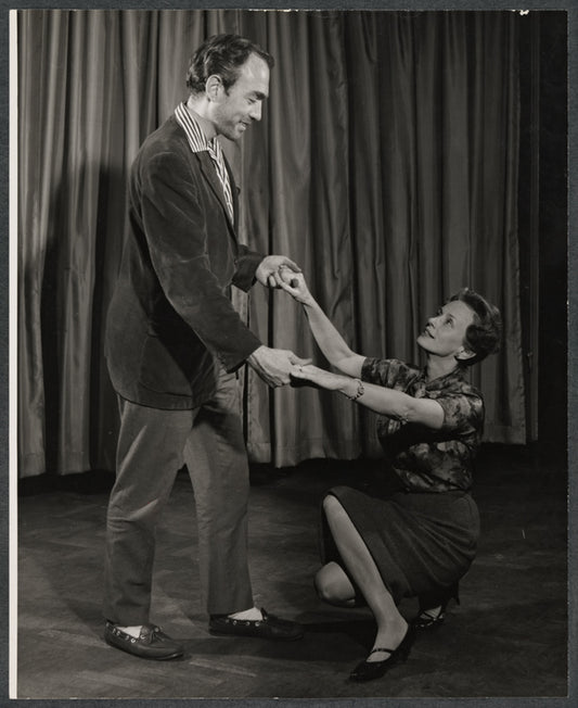 Jessica Tandy and unidentified others in rehearsal for the 1961 American Shakespeare Festival production of Macbeth