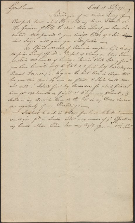 Letter and account. February 18, 1772