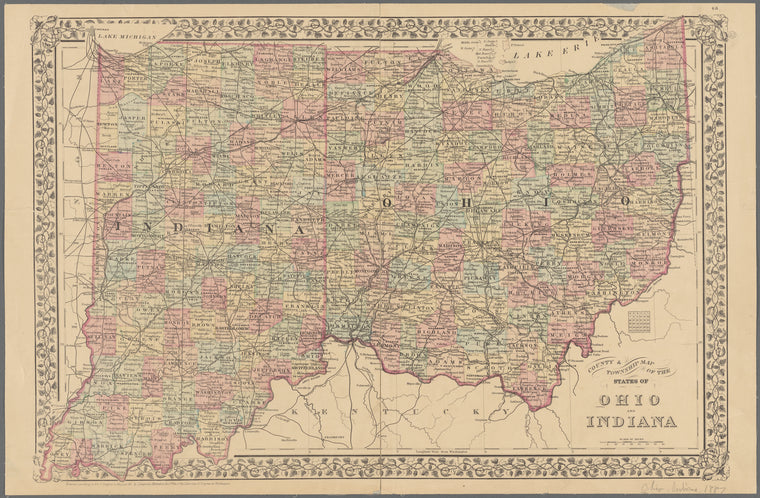 County & township map of the states of Ohio and Indiana