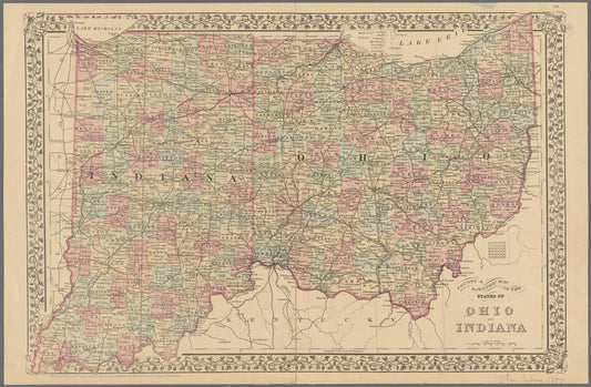 County & township map of the states of Ohio and Indiana