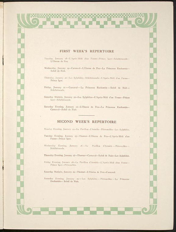 Ballets Russes (Diaghilev), American tour, 1915-1916.