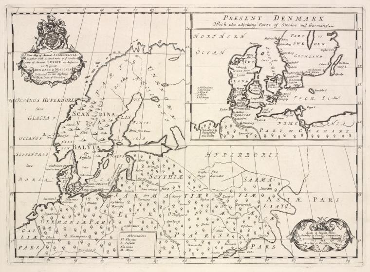 A new map of ancient Scandinavia, together with as much more of ye northern part of ancient Europe as answers to present Denmark & Moscovia.