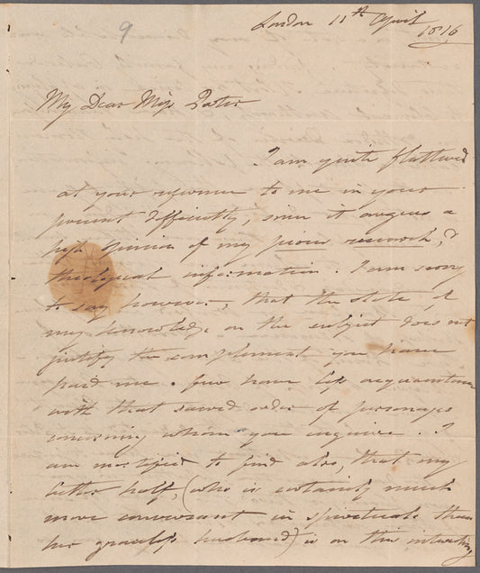 Martin Archer Shee to Miss Porter, autograph letter signed