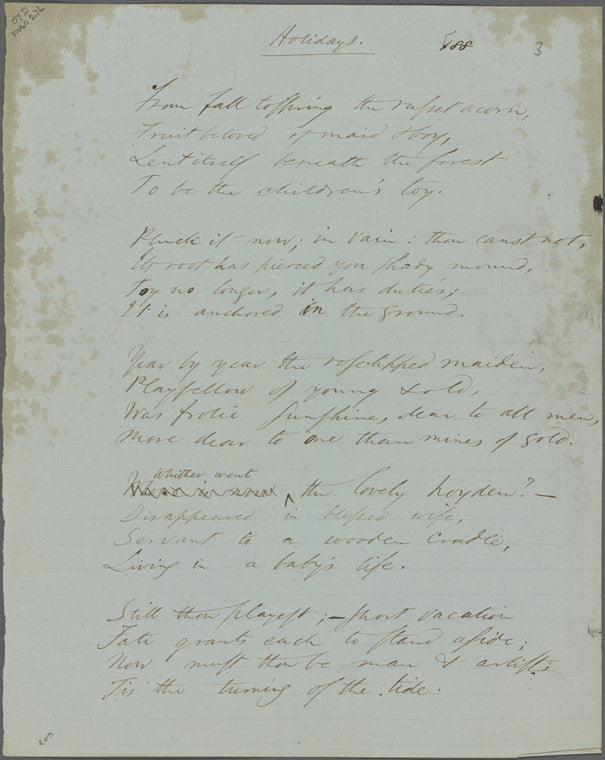 "Holidays." Holograph poem, unsigned, undated