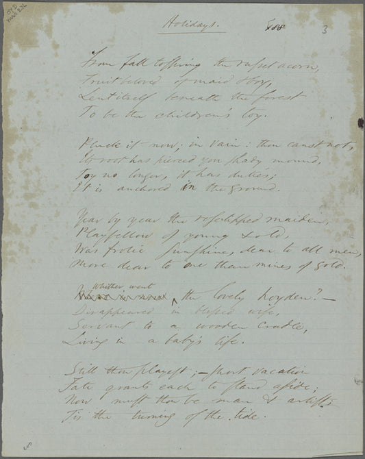 "Holidays." Holograph poem, unsigned, undated