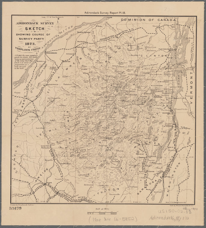 Adirondack survey, sketch showing the course of survey party, 1873