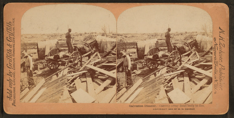 Galveston Disaster, Carting away dead body to fire.