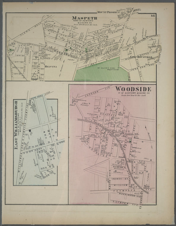 Maspeth. Town of Newtown, Queens Co. - East Williamsburgh. Town of Newtown, Queens Co. L.I. - Woodside. Tn. of Newtown, Queens Co.