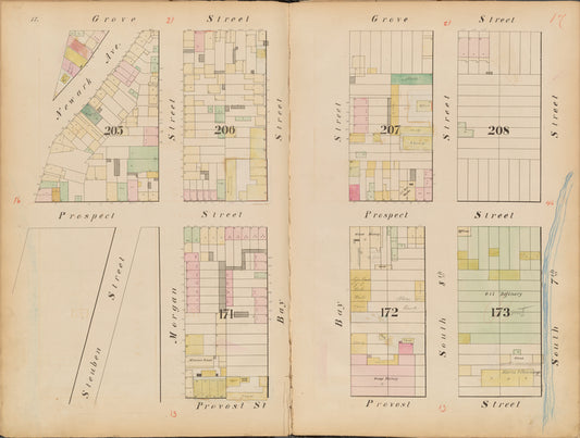 Jersey City, V. 1, Double Page Plate No. 17 [Map bounded by Grove St., S. 7th St., Provost St., Steuben St., Newark Ave.]
