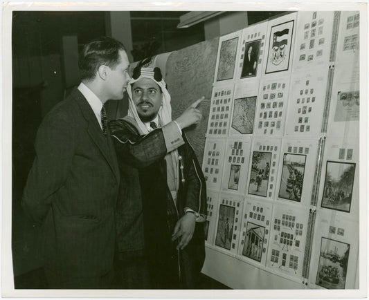 Great Britain Participation - Stamp Exhibit - Abbas Amarah and Ernest Kehr examining stamps