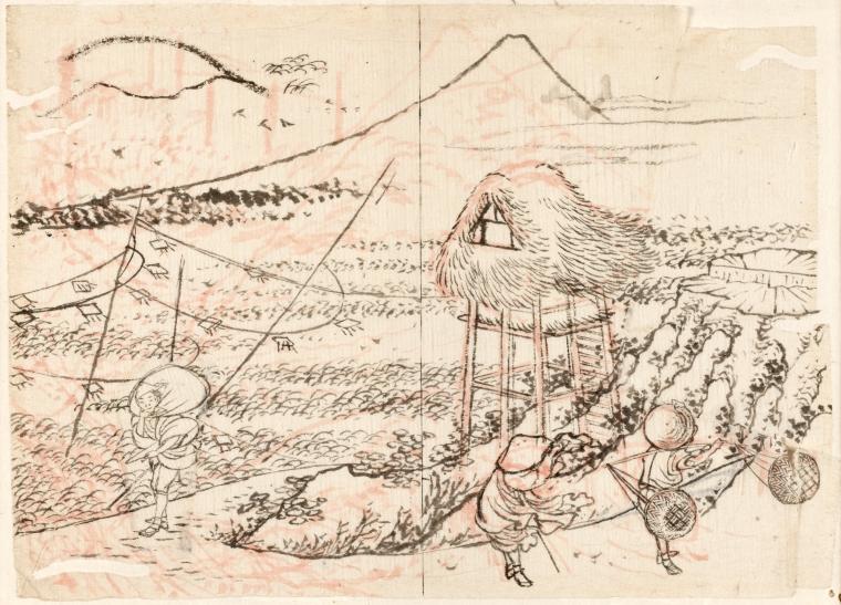 Fuji in a winter wind. Preparatory drawing for vol. 1, 17/18