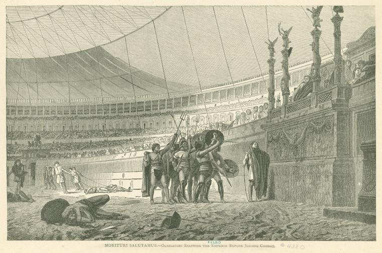 Morituri salutamus--Gladiators saluting the emperor before joining combat
