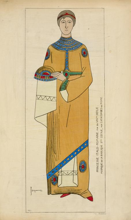 Princesse Italo-Romaine, fin de VIII siecle. Mosaique de la Basilique St. Cecile, aux catacombs de Rome.