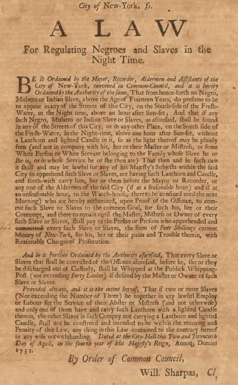 A law for regulating Negroes and slaves in the night time