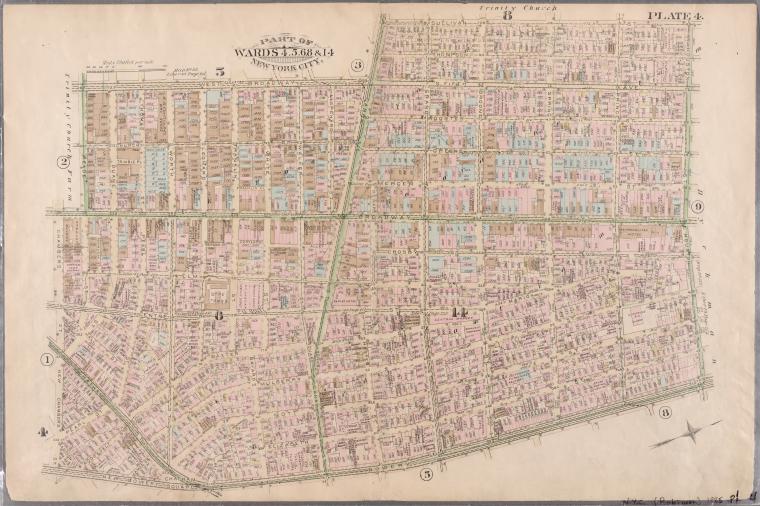 Plate 4: West Broadway, Canal Street, Sullivan Street, W. Houston Street, Bowery Street, New Bowery Square, New Chambers Street, Chambers Street, Broadway and Reade Street