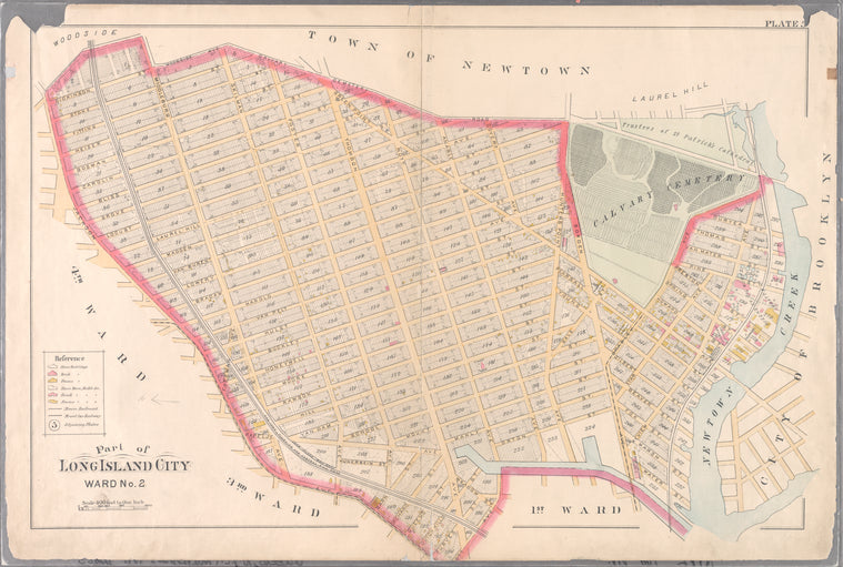 Plate 5: [Bounded by Dickinson Street, Woodside Avenue, Calvary Cemetery Road, Borden Avenue, Greenpoint Avenue, (Calvary Cemetery) Bradley Avenue, Review Avenue, Bradley Avenue, Orton Street, Nott Avenue and Jackson Avenue.]