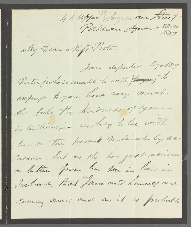 [A.J. Munns?] to Jane Porter, autograph letter signed