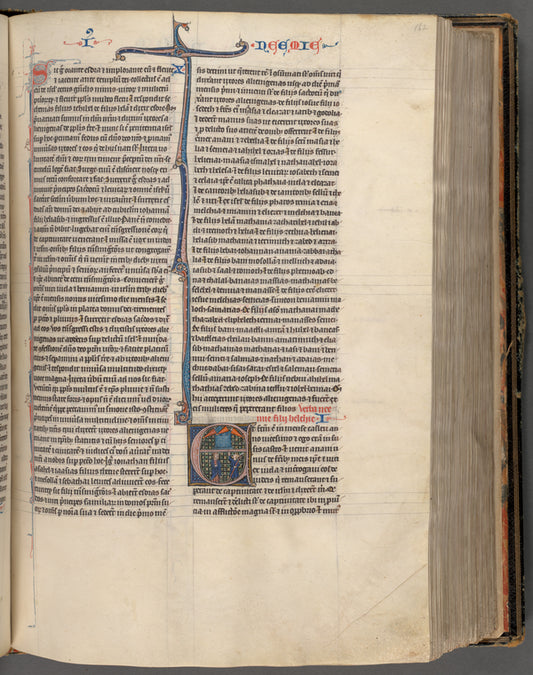 Nehemiah (Hand II) historiated initial E: Nehemiah told of the ruin of the wall of Jeruselum and mourning