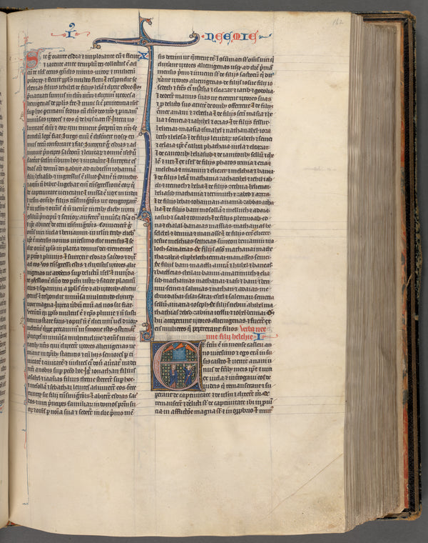Nehemiah (Hand II) historiated initial E: Nehemiah told of the ruin of the wall of Jeruselum and mourning