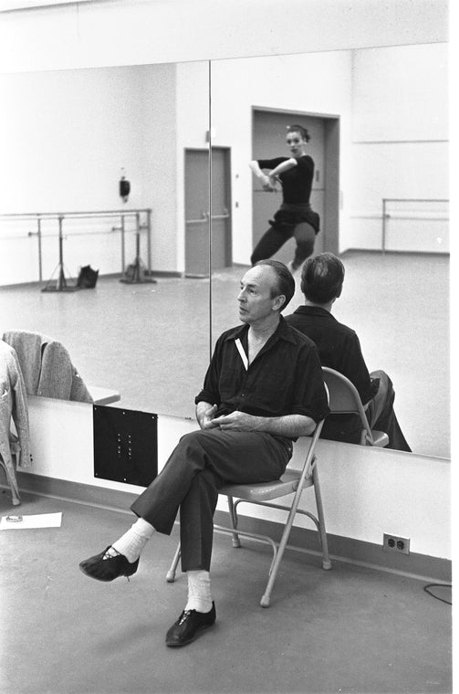 New York City Ballet rehearsal of "Clarinade" with George Balanchine and dancers, choreography by George Balanchine (New York)