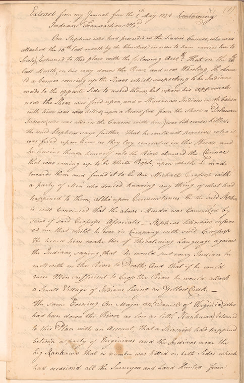 Extract from Captain John Connolly's journal containing Indian tranactions