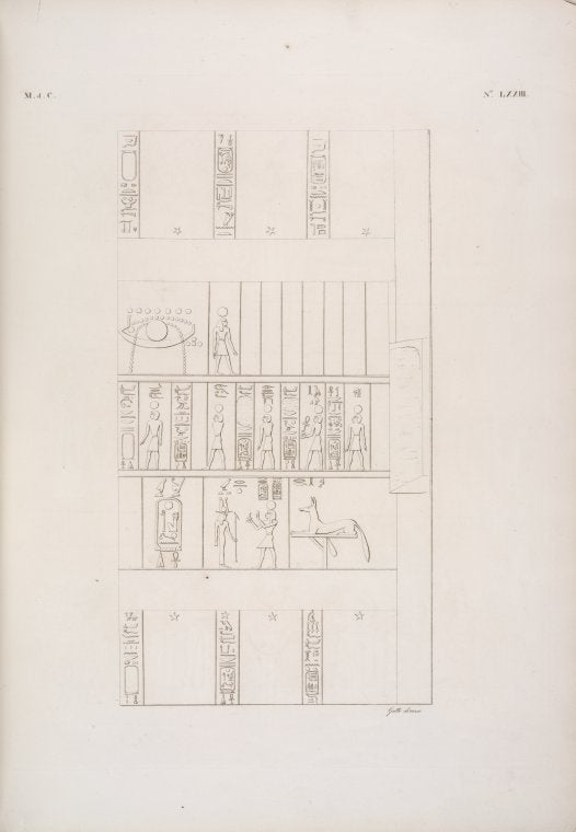 Rappresentazione zodiacale in tre quadri consecutivi, copiata dal Ramsesseion a Tebe [Thebes].