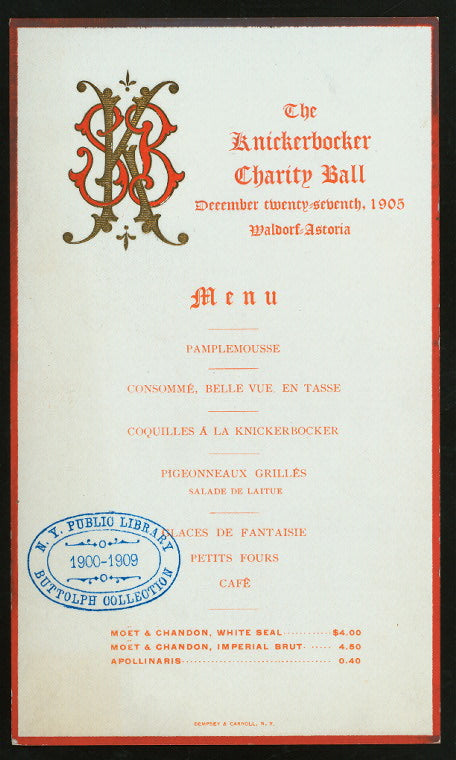 CHARITY BALL [held by] THE KNICKERBOCKER CLUB [at] "WALDORF-ASTORIA, NEW YORK, NY" (HOTEL;)