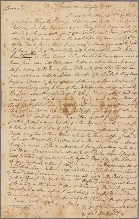Letter to Thomas Riche, New Windsor [N. Y.?]