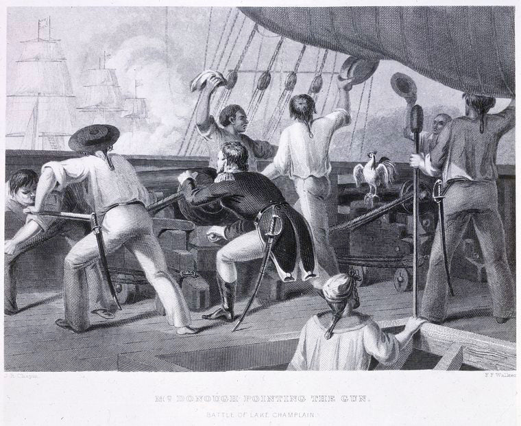 McDonough pointing the gun - Battle of Lake Champlain.